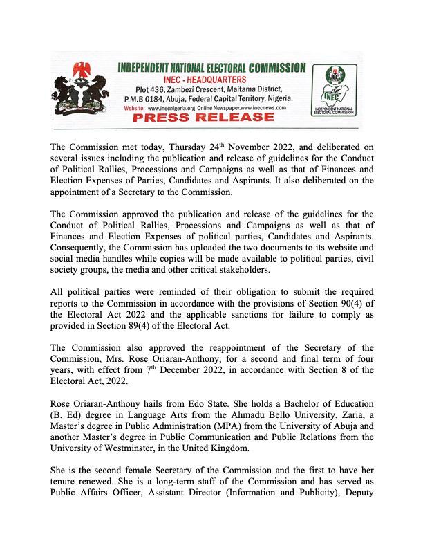 application letter for election officer in nigeria