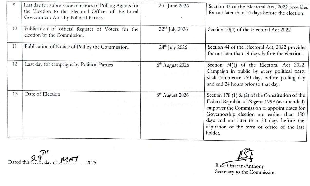 TIMETABLE AND SCHEDULE OF ACTIVITIES FOR EKITI AND OSUN STATES 2026 ...